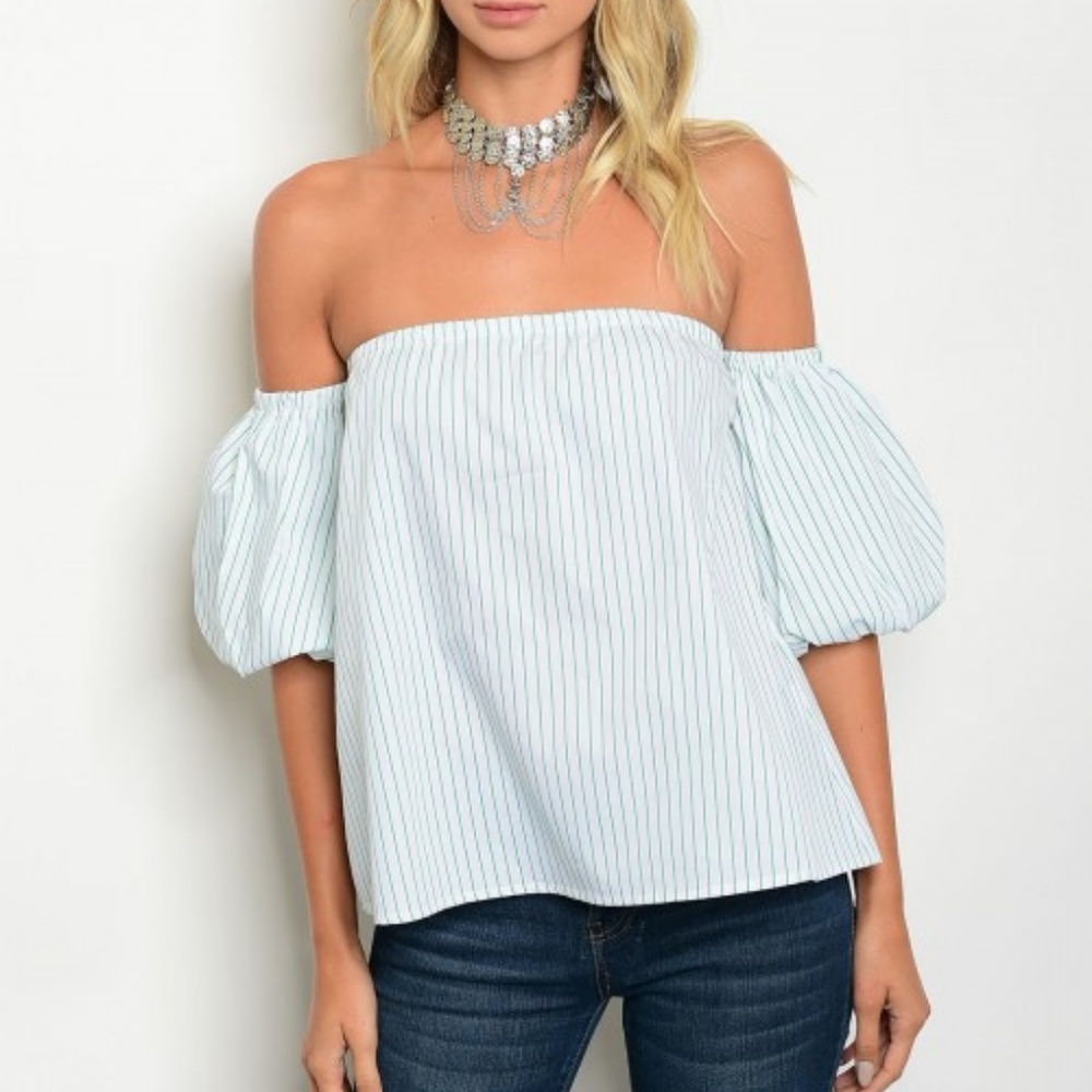 White and Green Off Shoulder Top
